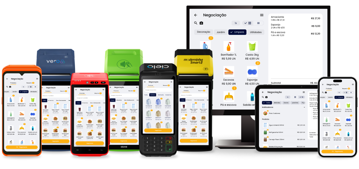 Único Vendas funcionando em maquininhas, tablets e computadores